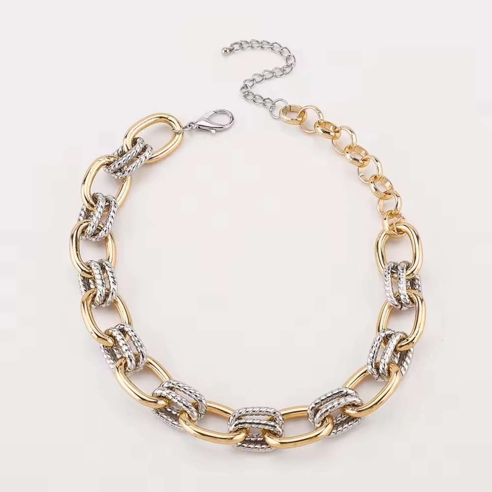 Two-Tone Gold and Silver Link Necklace - Picture 2 of 5